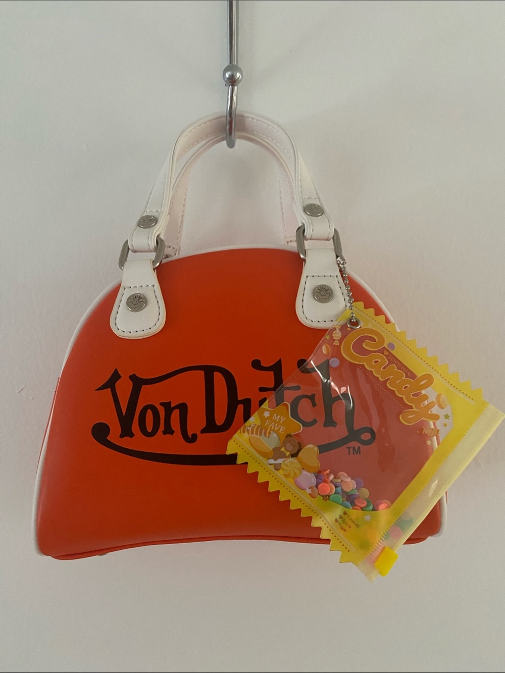 Von Dutch Orange Dome Satchel with White Handles and Logo new! 🍊